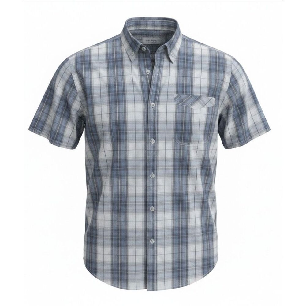 Wolverine Mens Vented Plaid Short Sleeve Work Shirt Size XXL Blue Button Down
